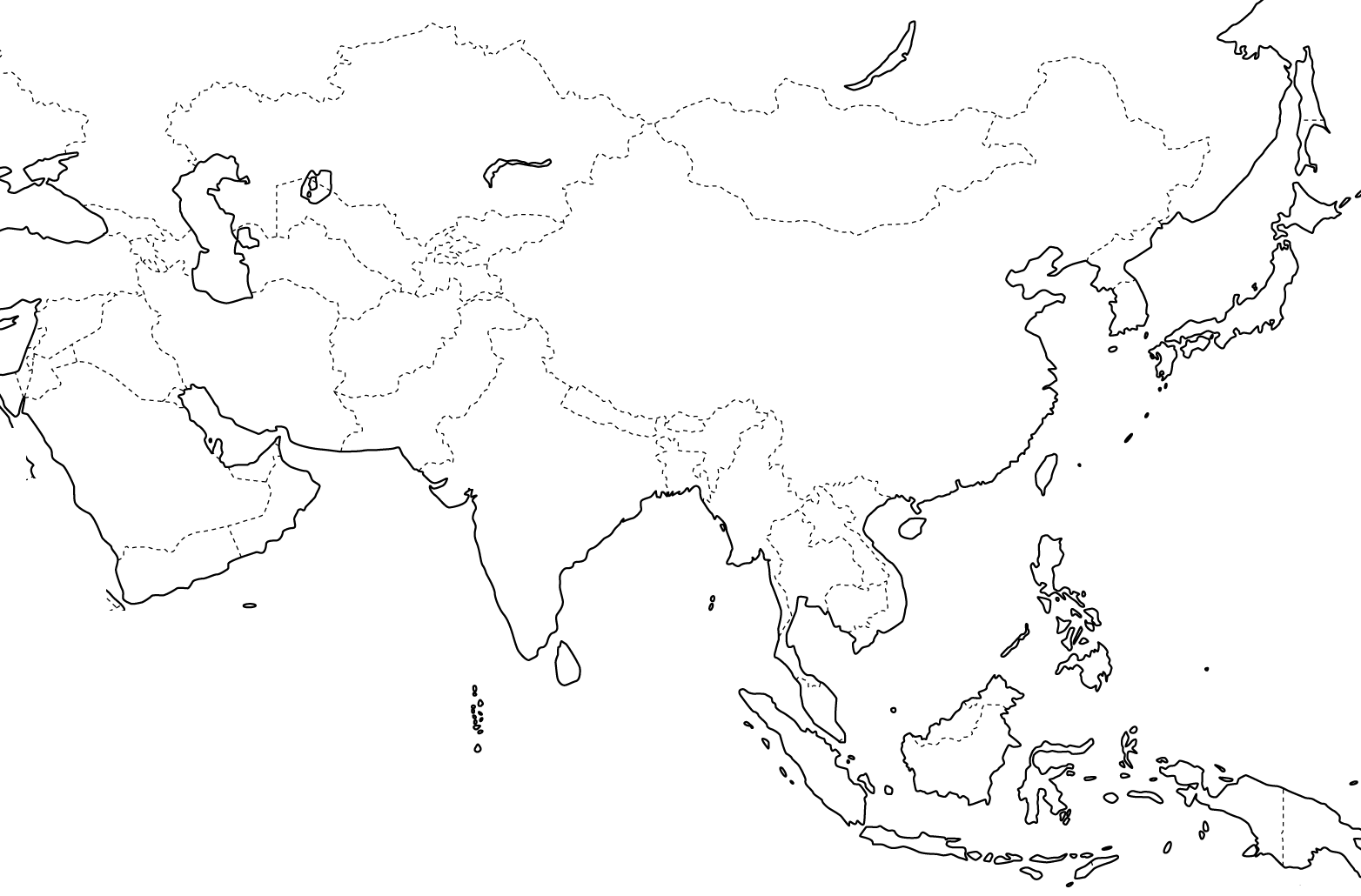 アジア部分の世界地図