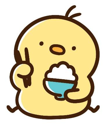 カット：茶碗のご飯を食べるひよこのイメージ