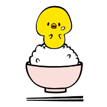 カット：ご飯の上に乗ったひよこのイメージ
