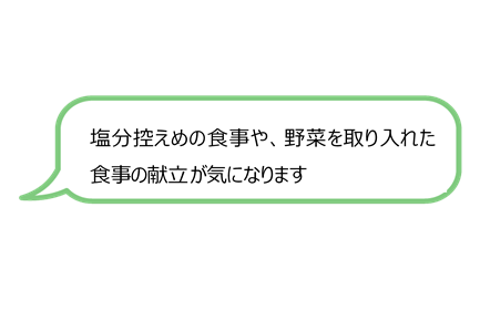 カット：塩分控えめの食事や、野菜を取り入れた食事の献立が気になります