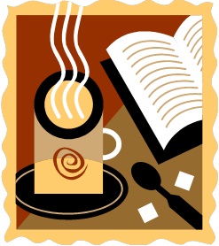 カット：温かいコーヒーと本