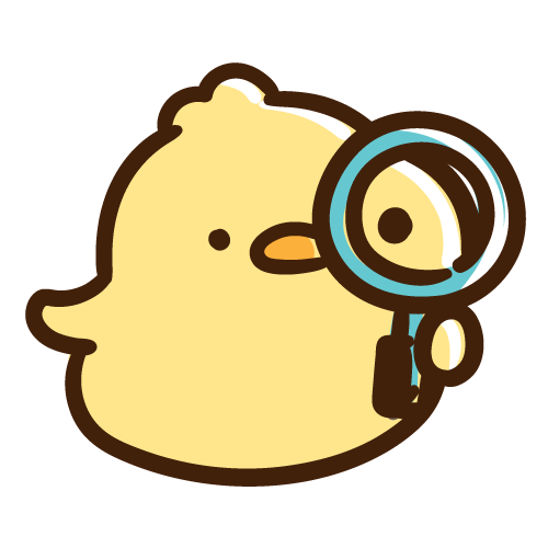 虫眼鏡をのぞくひよこ