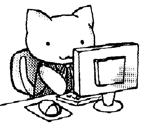イラスト：PCを操作するネコ