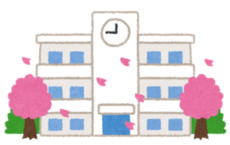 カット：桜の咲いた学校のイメージ