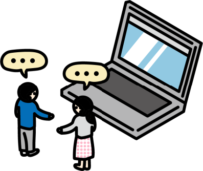 カット：パソコンの前で話し合いをする人のイメージ